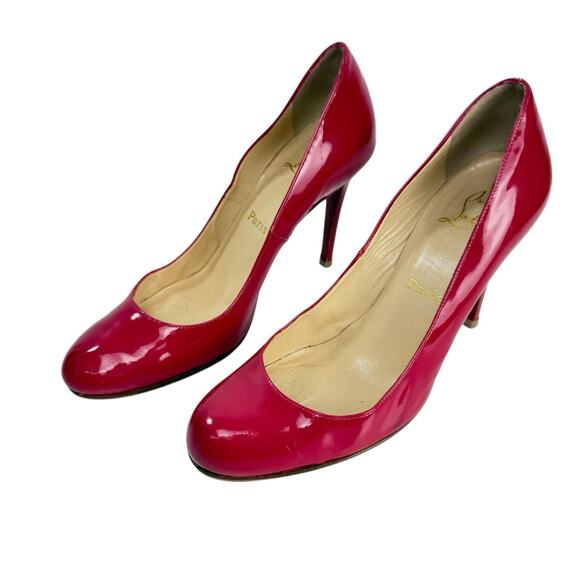 CHRISTIAN LOUBOUTIN Hot Pink Patent Leather Simple Pump 4" Heels size US 8 EU 38